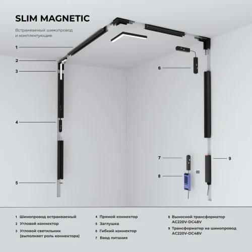 Slim Magnetic Коннектор угловой для встраиваемого шинопровода под ГКЛ 9,5мм черный 85214/00 85214/00 - фото 5