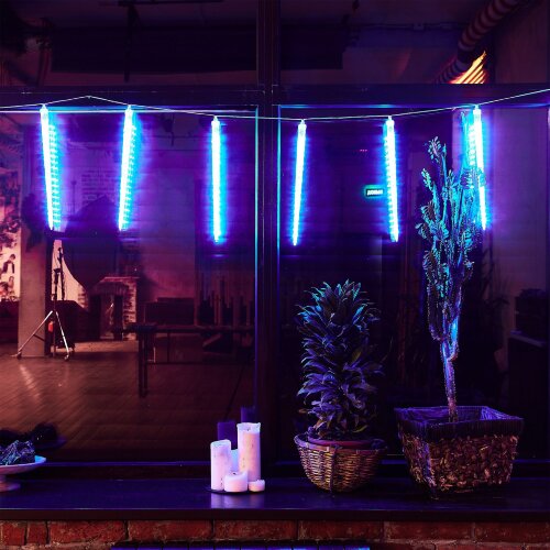 ULD-E3005-300-DTK BLUE IP44 ICICLE Занавес светодиодный фигурный Сосульки, соединяемый, 2.7х0.42м, 10 подвесов, Синий свет, Провод прозрачный. - фото 6