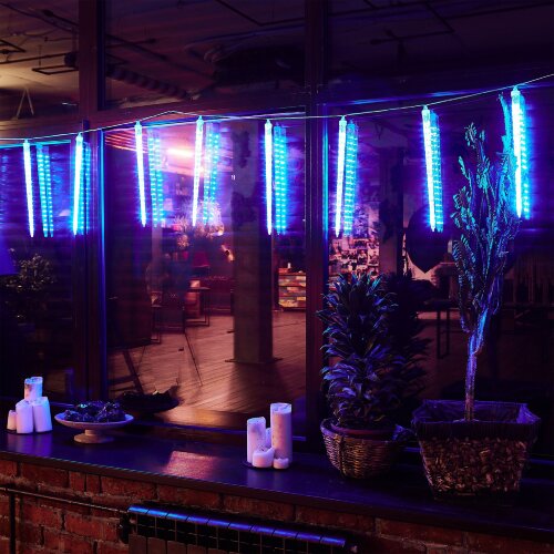 ULD-E3005-300-DTK BLUE IP44 ICICLE Занавес светодиодный фигурный Сосульки, соединяемый, 2.7х0.42м, 10 подвесов, Синий свет, Провод прозрачный. - фото 7