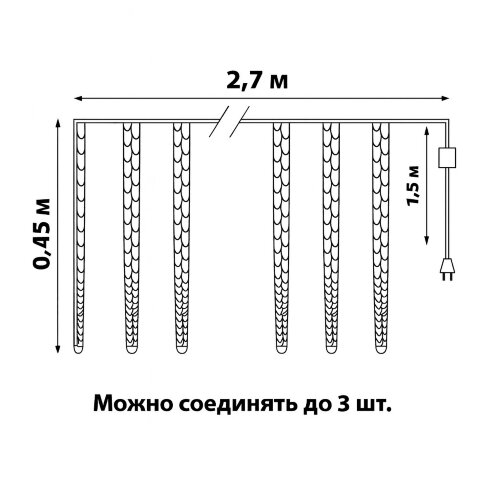 ULD-E3005-300-DTK BLUE IP44 ICICLE Занавес светодиодный фигурный Сосульки, соединяемый, 2.7х0.42м, 10 подвесов, Синий свет, Провод прозрачный. - фото 10
