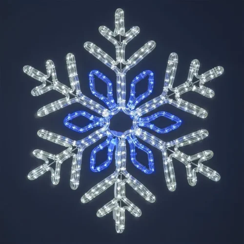 Светодиодная Снежинка &#171;Кристалл&#187; Ø0,7м Бело-синяя, Дюралайт на Металлическом Каркасе, IP65. Фото 1.