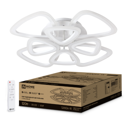 Светильник светодиодный ELEGANT SANSA-W 120Вт 230В 3000-6500K 650х650х130мм c пультом ДУ белый IN HOME - Фото