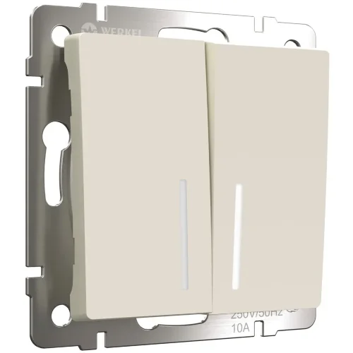 Выключатель двухклавишный проходной с подсветкой (айвори матовый) W1122162 - фото