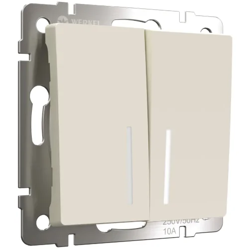 Выключатель двухклавишный проходной с подсветкой (айвори матовый) W1122162 - фото 2