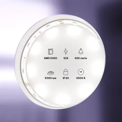 Светодиодная лента 12В 5050 7,2Вт/м 6000K 5м IP20 (Белый) 10122
