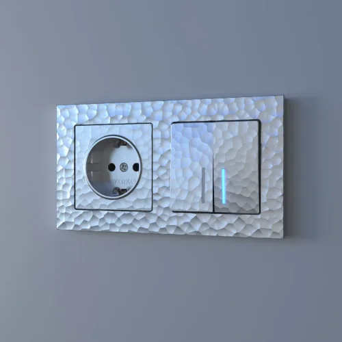 Выключатель двухклавишный проходной с подсветкой (Hammaer серебряный) W1222106 - фото 2