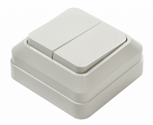 Выключатель двухклавишный BOLLETO белый накладной 7023 IN HOME - Фото 2