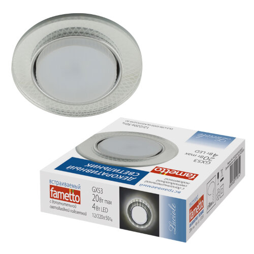 DLS-L156 GX53 GLASSY/CLEAR 3D Светильник декоративный встраиваемый, серия Luciole. Без лампы, цоколь GX53. Доп. светодиодная подсветка 4Вт. Металл/стекло. Зеркальный/Прозрачный, эффект 3D. ТМ Fametto - фото