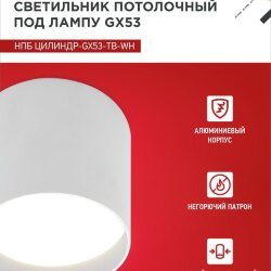 Светильник потолочный НПБ ЦИЛИНДР-GX53-TB-WH под лампу GX53 90х90мм белый IN HOME