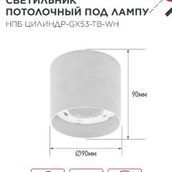 Светильник потолочный НПБ ЦИЛИНДР-GX53-TB-WH под лампу GX53 90х90мм белый IN HOME