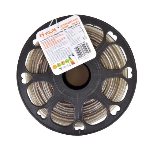 ULS-Q325 2835-60LED-m-10mm-IP67-220V-6W-m-50M-WW Светодиодная гибкая герметичная лента Volpe, В ПВХ трубке, Упаковка бобина 50 м, IP67, Угол излучения 120, Кратность резки 1 м, Теплый белый свет. - фото 1