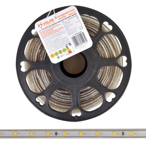 ULS-Q325 2835-60LED/m-10mm-IP67-220V-6W/m-50M-WW Светодиодная гибкая герметичная лента Volpe В ПВХ трубке. Упаковка - бобина 50 м. IP67. Угол излучения 120. Кратность резки 1 м. Теплый белый свет. - фото