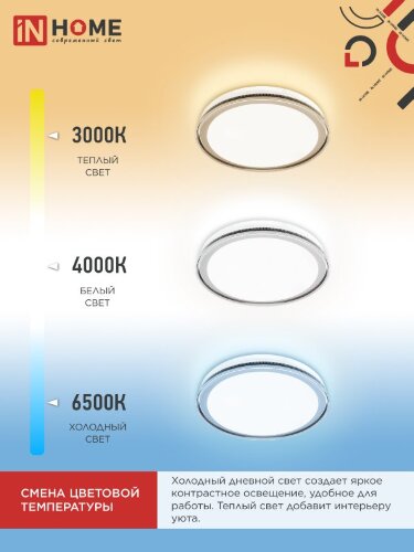 Светильник светодиодный COMFORT LEGION 75Вт 230В 3000-6500K 6000Лм 490x85мм с пультом ДУ IN HOME - Фото 4