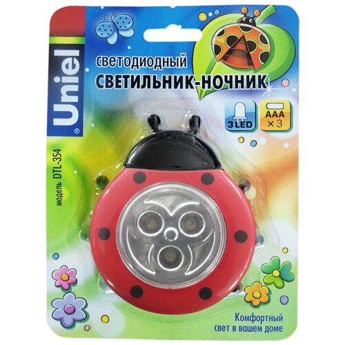 DTL-354 Божья Коровка-Red-3LED-3AAA Cветильник-ночник Божья Коровка.питание от 3-х батареек AAA в комплект не входят, Цвет красный, Упаковка блистер - фото 4