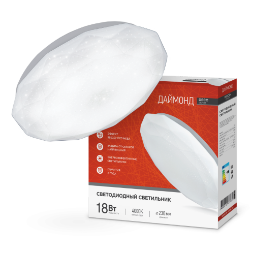 Светильник светодиодный серии DECO ДАЙМОНД 18Вт 230В 4000К 1620Лм 260х55мм IN HOME - Фото