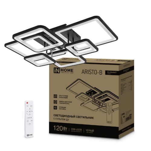 Светильник светодиодный ELEGANT ARISTO-B 120Вт 230В 3000-6500K 685х585х150мм пульт ДУ черный IN HOME - Фото 2