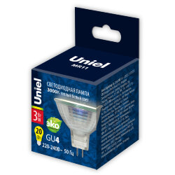 LED-MR11-3W-WW-GU4-220V GLZ21TR Лампа светодиодная, 220V, Прозрачная, Теплый белый свет 3000K.