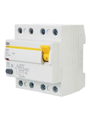 Выключатель дифференциального тока (УЗО) 4п 50А 30мА тип AC ВД1-63 KARAT IEK MDV10-4-050-030 - фото 8