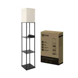 Светильник напольный этажерка ТНО 10USB-Е27-NB USB-C розетка, бежевый абажур, черный корпус IN HOME