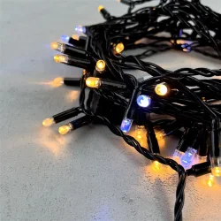 Гирлянда Нить с Колпачком 10м Экстра Тепло-Белая с Мерцанием Белого Диода 24В, 100 LED, Провод Черный ПВХ, IP65