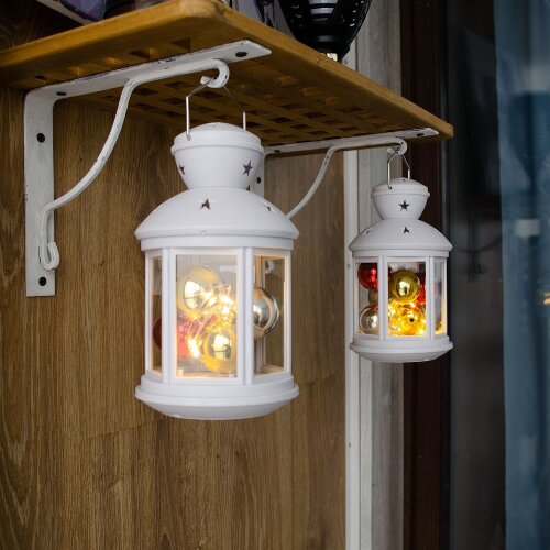 ULD-L1220-012-TTB-WW WHITE Фонарь со светодиодной гирляндой внутри, на батарейке в комплект не входит, 12 светодиодов, Теплый белый свет, Режим мерцания, Белый корпус, 12x20 см. - фото 6