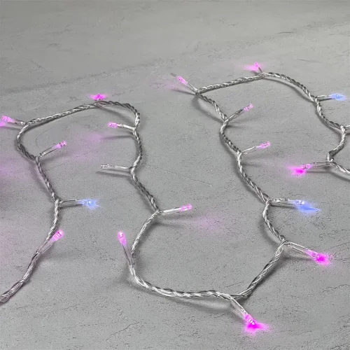 Гирлянда Нить 10м Розовая с Мерцанием Белого Диода 24В, 100 LED, Провод Прозрачный ПВХ, IP54. Фото 3.