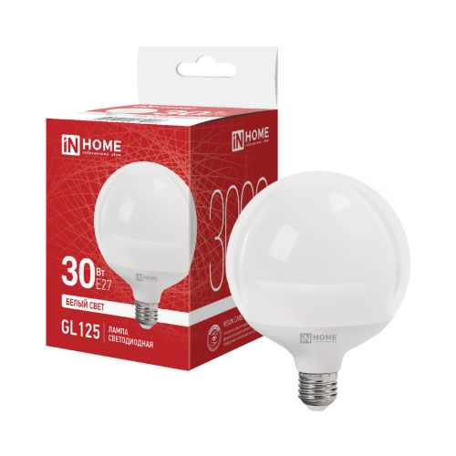 Лампа светодиодная LED-GL125-VC 30Вт 230В Е27 4000К 3000Лм 125мм IN HOME - Фото