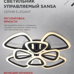 Светильник светодиодный ELEGANT SANSA-B 120Вт 230В 3000-6500K 650х650х130мм c пультом ДУ черный IN HOME