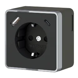 Розетка с заземлением, шторками и USB тип A+C Gallant чёрный хром W5071735