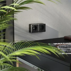 Розетка с заземлением, шторками и USB тип A+C Gallant чёрный хром W5071735