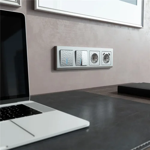 Выключатель одноклавишный с подсветкой (Hammaer серебряный) W1210106 - фото 3