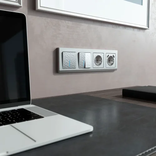 Выключатель одноклавишный с подсветкой (Hammaer серебряный) W1210106 - фото 3