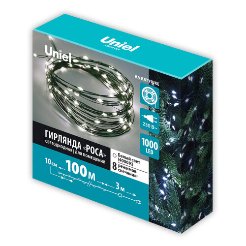 ULD-S10000-1000-DGA WHITE IP20 DEW Гирлянда светодиодная Роса, 100м, 1000 светодиодов, Белый свет, Провод зеленый - фото 12