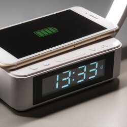 Светодиодная настольная лампа с беспроводной зарядкой и будильником 80505/1 белый (054131)