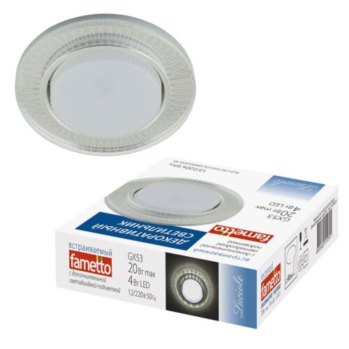 DLS-L155 GX53 GLASSY/CLEAR 3D Светильник декоративный встраиваемый, серия Luciole. Без лампы, цоколь GU5.3. Доп. светодиодная подсветка 4Вт. Металл/стекло. Зеркальный/Прозрачный, эффект 3D. ТМ Fametto - фото