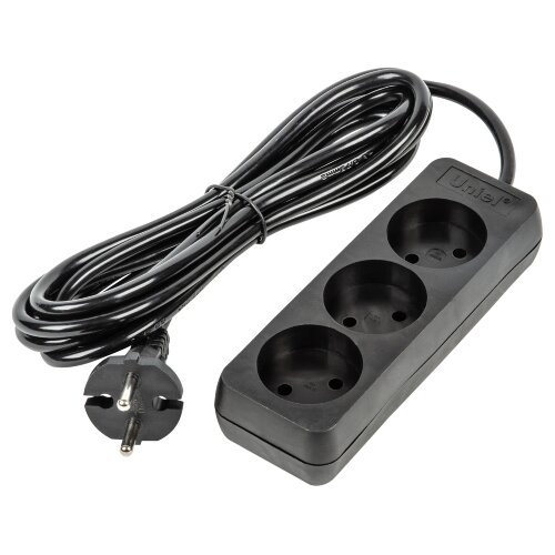 S-CU3-3 BLACK Удлинитель серии Ultra, шнур 3м., 3 гнезда, 10A, б-з, Черный, TM Uniel - фото 1