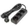S-CU3-3 BLACK Удлинитель серии Ultra, шнур 3м., 3 гнезда, 10A, б-з, Черный, TM Uniel - фото 1