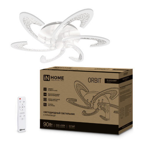 Светильник светодиодный ELEGANT ORBIT 90Вт 230В 3000-6500K 725х635х90мм c пультом ДУ белый IN HOME - Фото