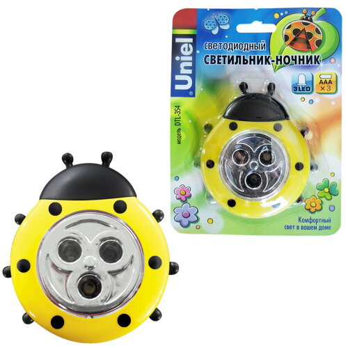 DTL-354 Божья Коровка-Yellow-3LED-3AAA Cветильник-ночник Божья Коровка.питание от 3-х батареек AAA в комплект не входят, Цвет -желтый, Упаковка блистер - фото 5