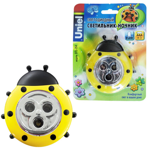 DTL-354 Божья Коровка/Yellow/3LED/3AAA Cветильник-ночник Божья Коровка,питание от 3-х батареек AAA (в комплект не входят) Цвет -желтый. Упаковка - блистер - фото