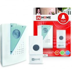 Звонок беспроводной ЗБ-7 32 мелодии 120м с кнопкой IP44 бело-серый IN HOME