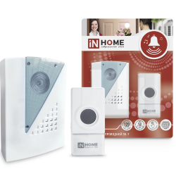 Звонок беспроводной ЗБ-7 32 мелодии 120м с кнопкой IP44 бело-серый IN HOME