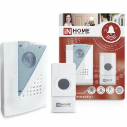 Звонок беспроводной ЗБ-7 32 мелодии 120м с кнопкой IP44 бело-серый IN HOME