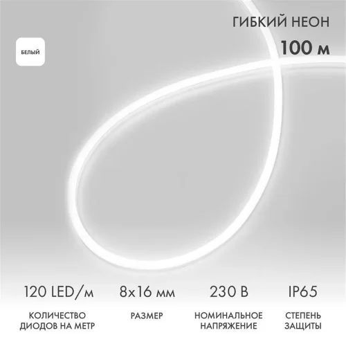 Шнур светодиодный гибкий неон LED SMD 8х16мм 120LED/м бел. (уп.100м) Neon-Night 131-045 - фото