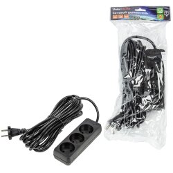 S-CU3-7 BLACK Удлинитель серии Ultra, шнур 7м., 3 гнезда, 10A, б-з, Черный, TM Uniel