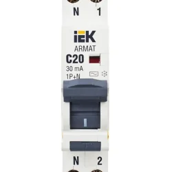 Выключатель автоматический дифференциального тока 2п (1P+N) C 20А 30мА тип AC АВДТ B06S 18мм ARMAT IEK AR-B06S-1N-C20C030