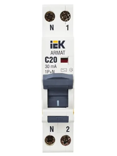 Выключатель автоматический дифференциального тока 2п (1P+N) C 20А 30мА тип AC АВДТ B06S 18мм ARMAT IEK AR-B06S-1N-C20C030 - фото 2