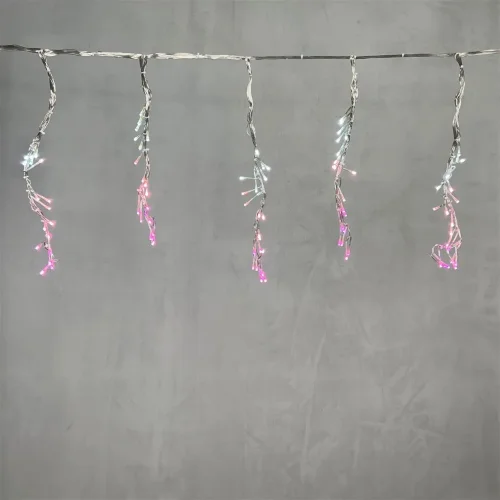 Гирлянда Бахрома с Эффектом Бегущий Огонь 1,75 x 0,4 м Бело-Розовая 24В, 320 LED, Провод Прозрачный Силикон, IP65. Фото 2.