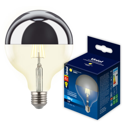 LED-G125-4W-3000K-E27-CL MIRROR-CHROME PLS02WH Лампа светодиодная, Форма шар, прозрачная колба с зеркальным отражателем. Серия Sky, Теплый белый свет 3000K - фото 6