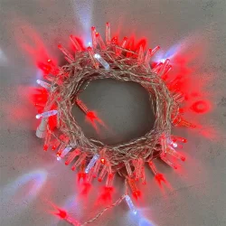 Гирлянда Нить с Колпачком 10м Красная с Мерцанием Белого Диода 24В, 100 LED, Провод Прозрачный ПВХ, IP65